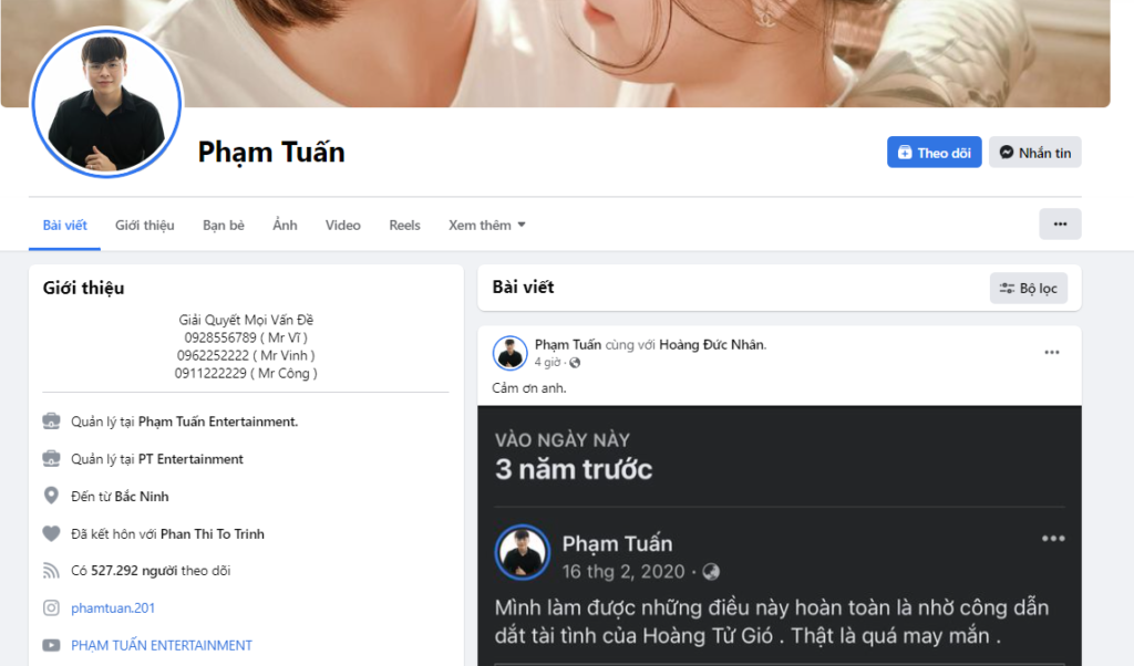 Facebook Phạm Tuấn đang có hơn 500 nghìn lượt theo dõi