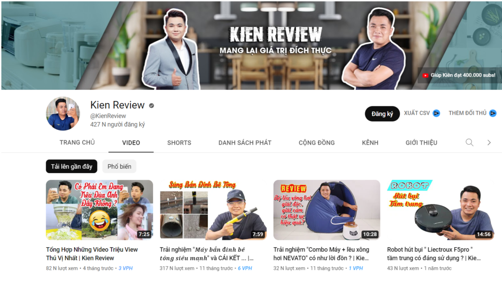 Kênh youtube của Kiên review đạt hơn 420 nghìn người đăng ký